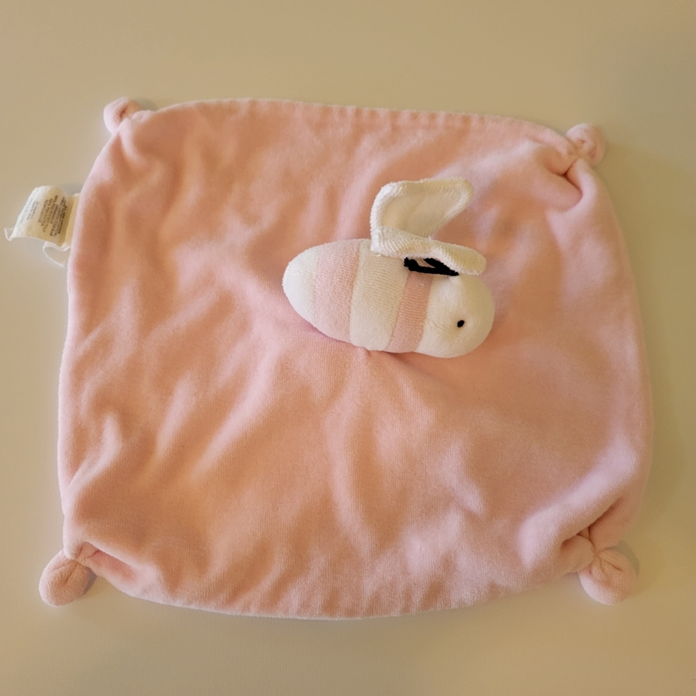 Burts Bees Lovey Bumble Baby Security Blanket Pink White Lovie Organic Cotton